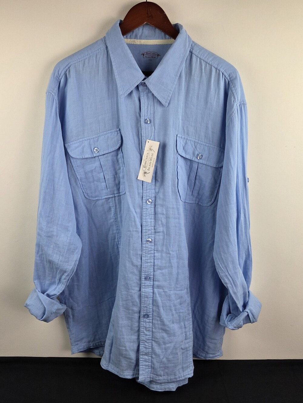 Rum Chata Shirt Mens 2XL Blue Long Sleeve Button Up Chest Pockets Pure Cotton